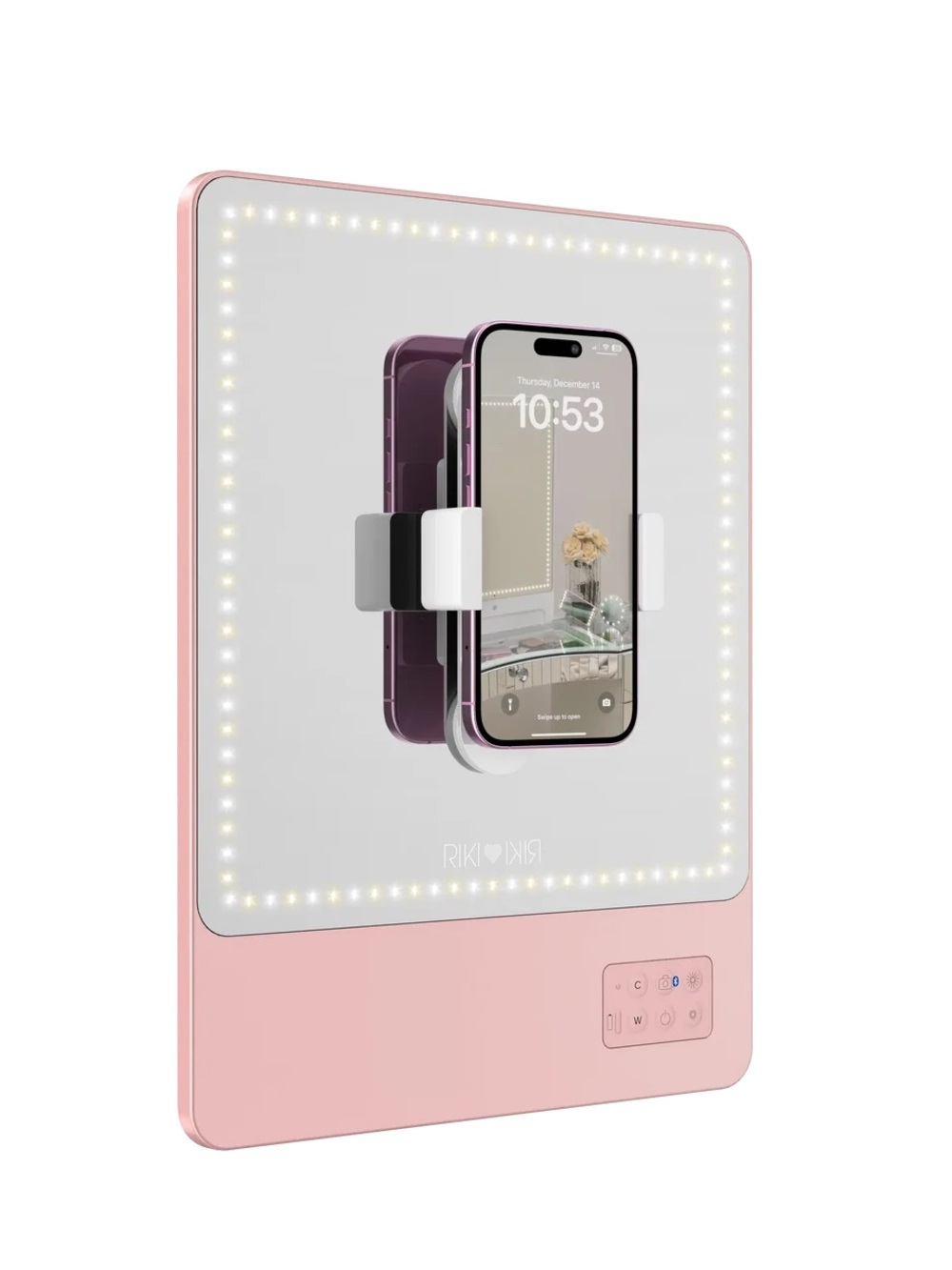 RIKI Pink LED Vanity Mirror with Phone Mount